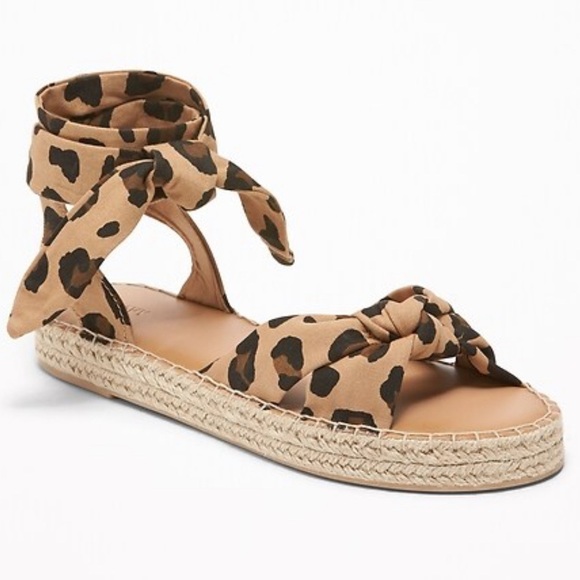 OLD NAVY Sandals Ankle Tie Lace Up Leopard Print Platform Espadrilles Women’s 8 - Picture 2 of 11